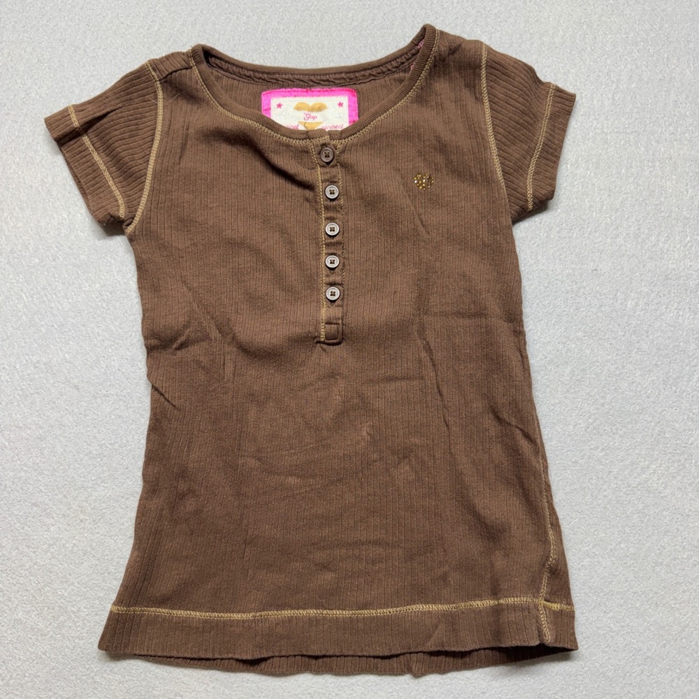 Gap Kids Brown Ribbed Henley Top Short Sleeve Cotton Size S